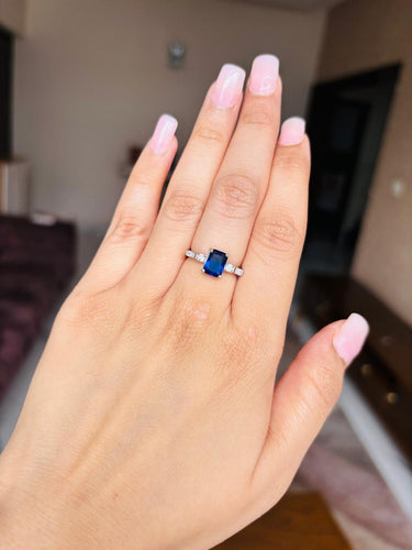 925 Silver Rectangular Blue Ring